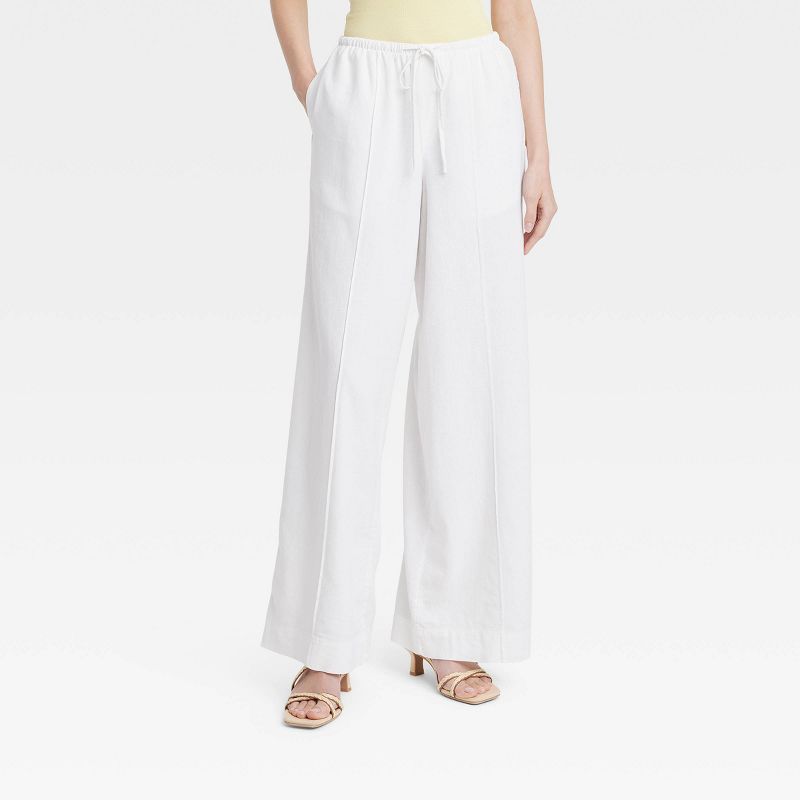 Women's High-Rise Wide Leg Linen Pull-On Pants - A New Day™, 1 of 11