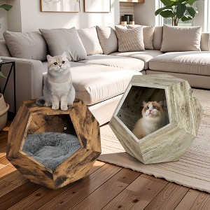 Bencmate Shaped Modern Pet Furniture Cat Carrier Side Table MDF Multi ,Purpose Furniture Antique Wood Color, White(25.98"*13.77"*21.07") - 1 of 4