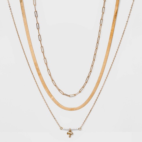 Snake and Flat Link Mushroom Chain Necklace Set 3pc - Wild Fable™ Gold - image 1 of 3