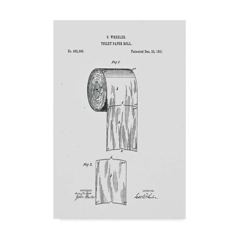 Trademark Fine Art -Claire Doherty 'Toilet Paper Roll Patent 1891 White' Canvas Art, 2 of 4