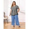 Women's Plus Size 1950s Plaid Gingham Raglan Sleeve Notch Neck Casual Summer Babydoll Blouses - GRACE & GRANDEUR - 2 of 4