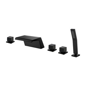 Cobbe Matte Black 5-Hole Bathtub Faucet Kit with Hot Water Switch, 7.09-Inch Wide Tub Spout, Cold Water Switch, Diverter Knob Hand Shower - 1 of 4