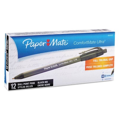 Paper Mate ComfortMate Ultra 12pk Ballpoint Retractable Pens Medium - Black Ink