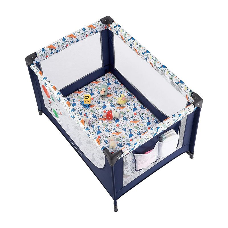Pamo Babe Travel Foldable Portable Bassinet Baby Infant Comfortable Play Yard Crib Cot with Soft Mattress, Breathable Mesh Walls, and Carry Bag, Blue, 4 of 7
