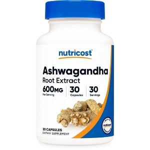 Nutricost Ashwagandha Root Extract Herbal Supplement 600mg, 30 Capsules - Vegetarian, GMO-Free, Gluten Free - 1 of 4