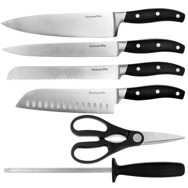 Kenmore Elite 18 Piece Stainless Steel Cutlery and Wood Block Set in Black, 4 of 9