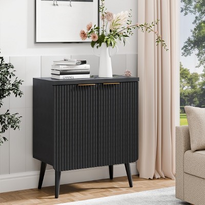 FURNIinspire Utility Storage Cabinets Storage Locker With 2 Doors For Living Room Dining Room, 2-Tier Storage Space, Black, 11.8"*23.6"*27.6"