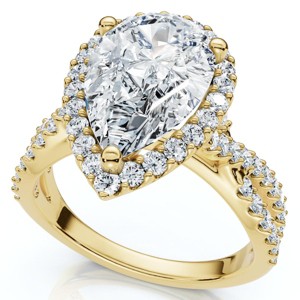 Pompeii3 Certified 3Ct Pear Shape Diamond Engagement Ring 14k Gold or Platinum Lab Created - 1 of 4