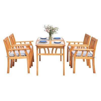Kapalua 5pc Honey Nautical Eucalyptus Wooden Patio Dining Set - Vifah