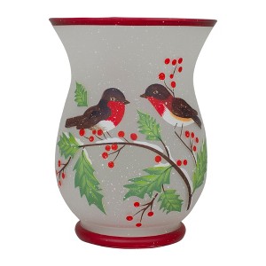Northlight 8" Hand Painted Finches and Pine Glass Christmas Candle Holder - 1 of 4