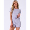 INSPIRE CHIC Women's Ribbed Knit Soft Short Sleeve Top and Shorts Ruffled Lounge Set Pajama Set with Pocket - 2 of 4