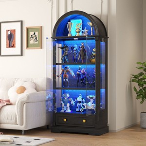 Vlsrka Display Cabinet with Glass Doors, Arched Curio Cabinet with Human Sensor Lights,Black - 1 of 4