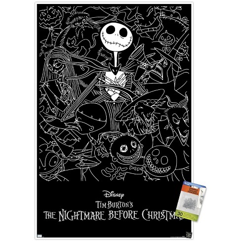 Disney Tim Burton's The Nightmare Before Christmas - Group Sketch Wall  Poster with Push Pins, 14.725 x 22.375 