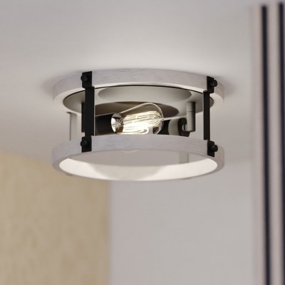 VAXCEL Danvers 13-in W Black and Weathered Gray Farmhouse Flush Mount Cage Ceiling Light Fixture