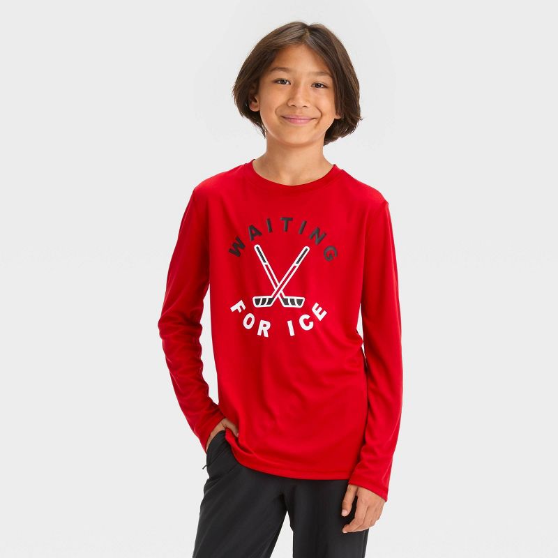 Boys&#39; Long Sleeve &#39;Waiting for Ice&#39; Graphic T-Shirt - All In Motion™ Red, 1 of 5