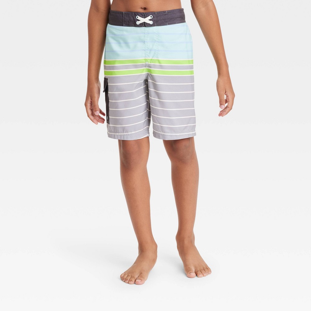 Boys' Striped Board Shorts - Cat & Jack™ Gray S
