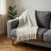 HomeRoots 51" X 67" Beige Cotton Woven Herringbone Throw Blanket with Fringe - 2 of 4