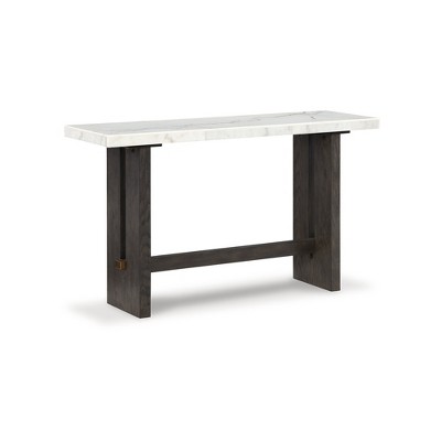 Signature Design by Ashley Burkhaus Rectangular Sofa Table with Marble Tabletop, Dark Brown & White