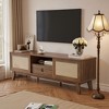 MAYEERTY Light Walnut 70"Rattan&Wood TV Stand, Boho Media Console with Drawer& 2 Cabinets for Living Room - 2 of 4