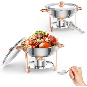 TackView Chafing Dish Buffet Set, 5L Round Chafing Dishes, Stainless Steel Detachable Alcohol Chafer Warmer, for Buffet Serving, Party - 1 of 4