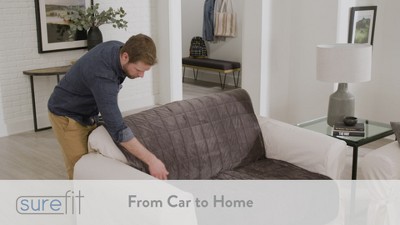 Charcoal Farmhouse Basketweave Loveseat Slipcover