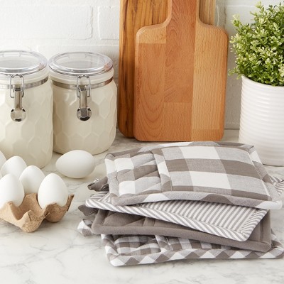 Gray and White Cotton Polyester Potholder Set of 4