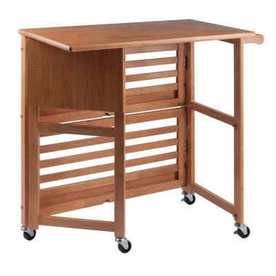 Light Oak Foldable Drop Leaf Kitchen Cart with Storage