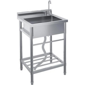 Freestanding Stainless Steel Utility Sink with Faucet, Single Bowl & Hot/Cold Water Pipes for Garage, Laundry Room - 1 of 4