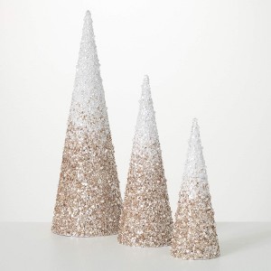 Sullivans 11.5", 14.75" and 20" Beaded Cone Tree - Set of 3, Christmas Decor, Gold - 1 of 4