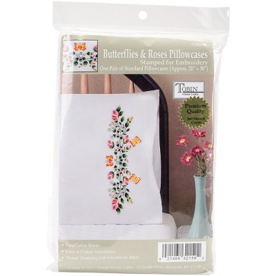 Tobin Stamped For Embroidery Pillowcase Pair 20"X30"-Butterflies & Roses