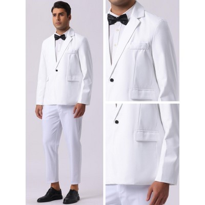 Мужские пиджаки INSPIRE CHIC Men's Business Regular Fit Notch Lapel Single Formal Breasted Blazer White Small — фото 5