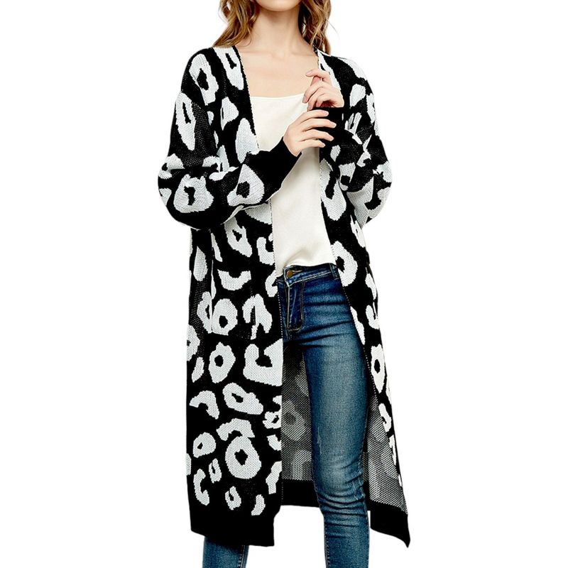 Anna-Kaci Women's Long Sleeve Leopard Print Cardigan Open Front With Pockets, 1 of 8