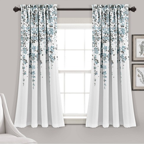 Set of 2 (95x52) Weeping Flower Light Filtering Window Curtain Panels  Blue/Gray - Lush Décor