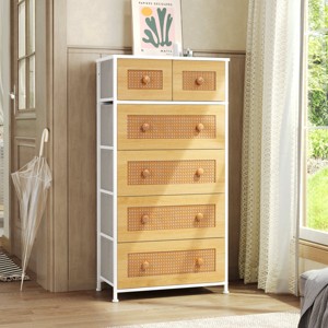 Crestlive Products 6-drawer Vertical Dresser Storage Tower with Sturdy Steel Frame, Wood Top, Easy Pull Fabric Bins Rattan-White - 1 of 4