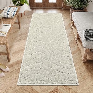 Modern Geometric Wave Area Rug Thick Non-Shedding Stain-Resistant Rug Carpet - 1 of 4