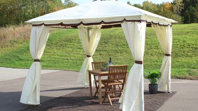 Gray 10' x 10' Soft-Top Patio Gazebo with Screens and Privacy Walls