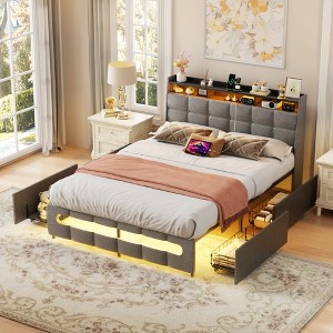 Besiost Bed Frame with Storage Headboard and Charging Station - 1 of 4