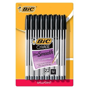 BIC Cristal Xtra Smooth Ballpoint Pens, 1.2mm, 22ct - Black: Smooth Writing, Stationery, Office Supplies, 1.0mm Point Size - 1 of 4