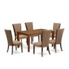 HomeStock Dining room table set of 6  indoor dining chairs with Linen Fabric Light Sable color and dinner table with Mahogany Finish - 3 of 4