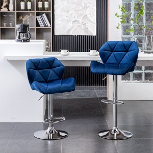PAGED Velvet Diamond Tufted Bar Stools Swivel Adjustable Height Bar Chairs with Polished Chrome Disk Basee for Kitchen Island, Set of 2 - 1 of 4