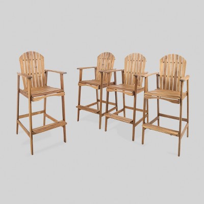 Malibu 4pk Acacia Wood Outdoor Patio Adirondack Barstool - Natural - Christopher Knight Home