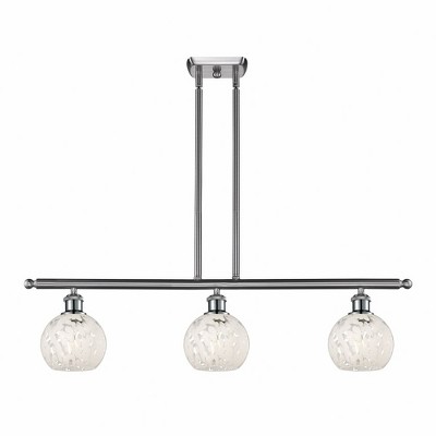 White Mouchette - 3 Light Stem Hung Island In Modern Style-8.5 Inches Tall and 36 Inches Wide