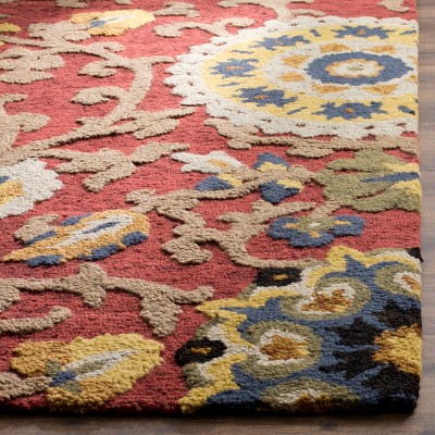 Handmade Red Floral Wool 9' x 12' Area Rug