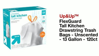 Flextra Tall Kitchen Drawstring Trash Bags, Unscented, 13 Gallon, 120 Count