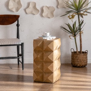 Lyngins 23.62" Vintage Side Table, Three-Dimensional Embossed Pattern Design Retro End Table, Small Coffee Table, Wooden Bedroom Nightstand - 1 of 4