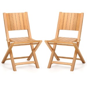 Costway 2/4 PCS Folding Patio Chairs with Inclined Backrest Teak Wood Outdoor Dining Chairs - 1 of 4