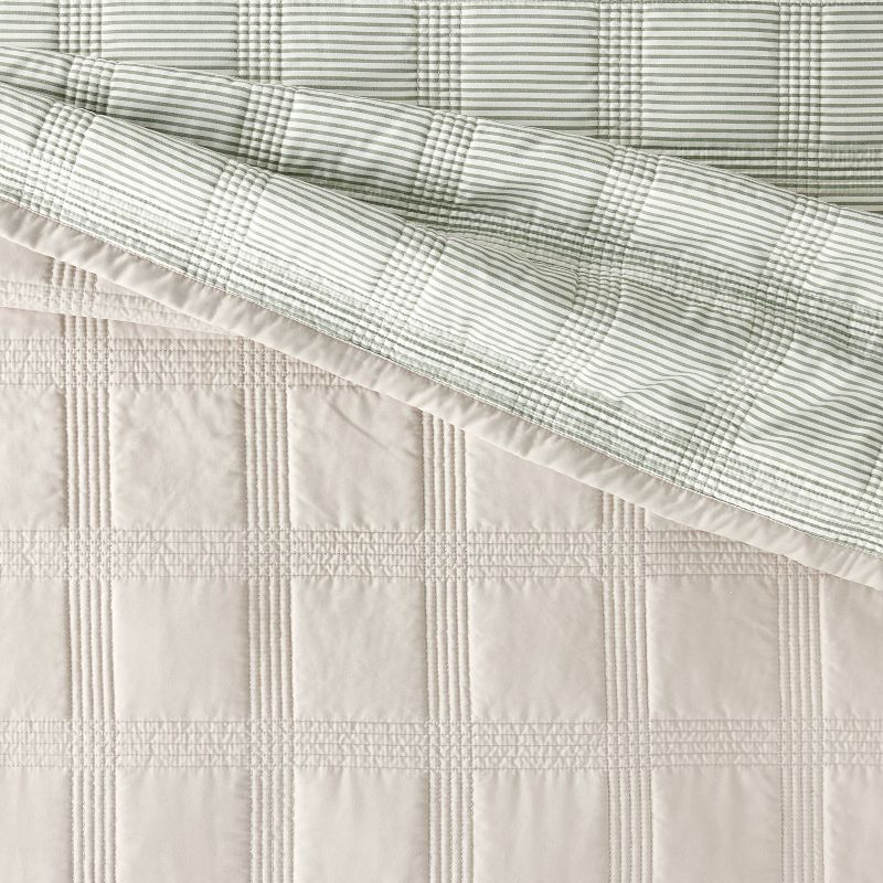 Grid Stitched Quilt Taupe/Green/Cream - Hearth & Hand™ with Magnolia, 5 of 9