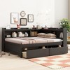 Whisen Twin Size L-Shaped Bookcase Bed with Built-In Power Outlets, USB Charging Ports, and Two Storage Drawers - 2 of 4