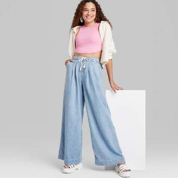 Clearance! Petite Palazzo Pants MIARHB New Wide Leg Jeans for Women Seamed  Front Wide Leg Jeans Solid Color Casual Fashion Trousers, Blue, XL 