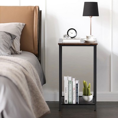 Rustic Brown 2-Tier Industrial Wood and Metal End Table